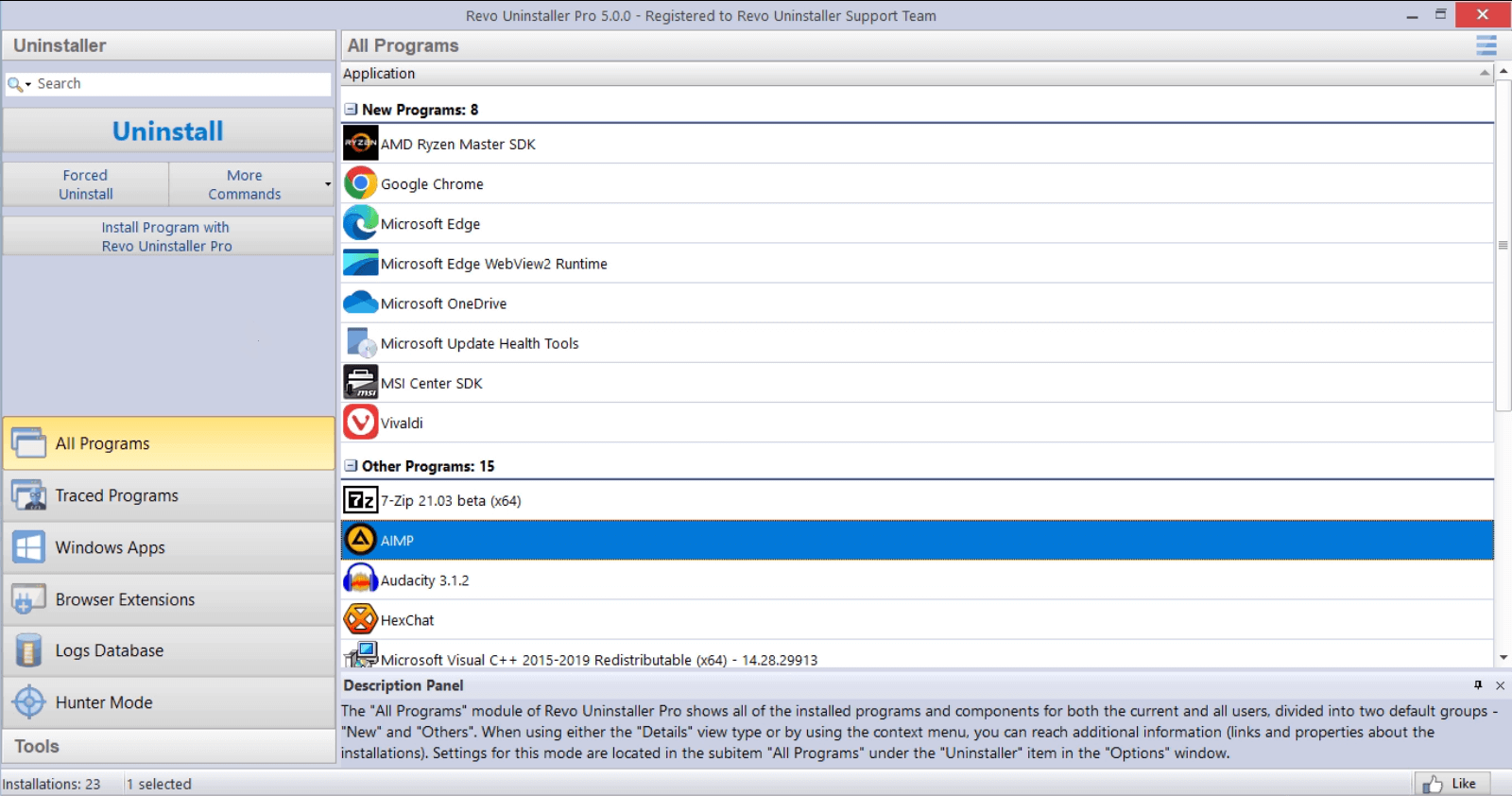 Revo Uninstaller Pro: main interface